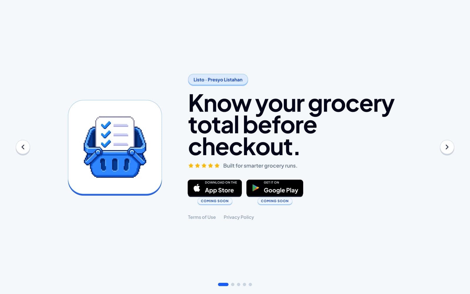 Listo landing page — know your grocery total before checkout